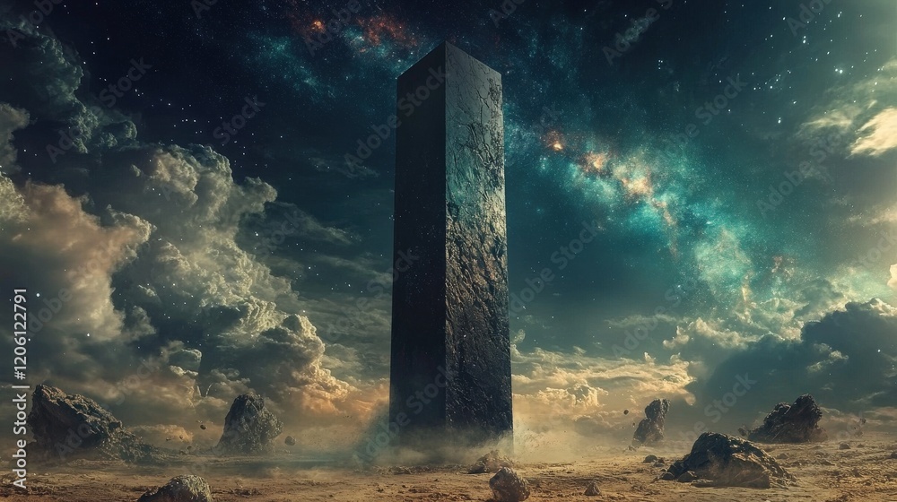Monolithic Structure Amidst Cosmic Landscape with Stars and Clouds Monolithic Structure Amidst Cosmic Landscape with Stars and Clouds