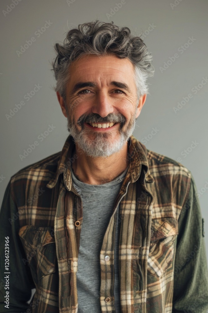 Fototapeta premium Elderly man in casual attire with a warm, engaging smile captured in a portrait