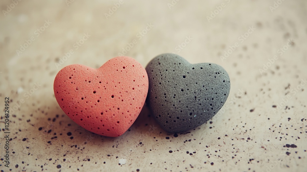 Obraz premium Romantic Couple Hearts Textured Design Valentines Day Red Gray Stone Background Lovely Sweetheart Decoration Perfect for Greeting Cards Wedding Invitations Tender 