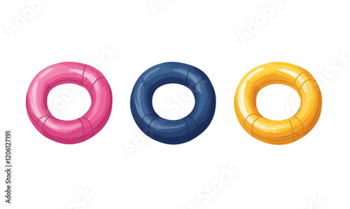 Colorful Inflatable Ring Vector Set for Pool and Beach Fun Isolated on White Background