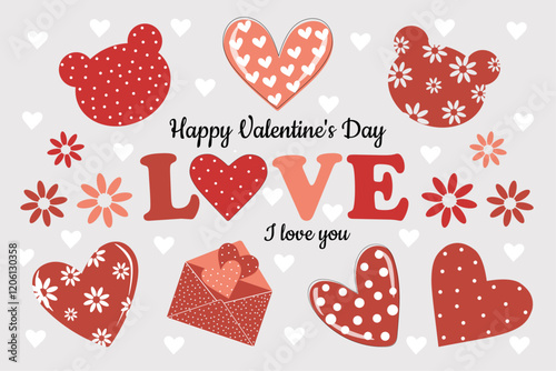 Heart Illustration, Hearts, Love, Valentine, Repeat print, kiss, Vector art, adobe illustration