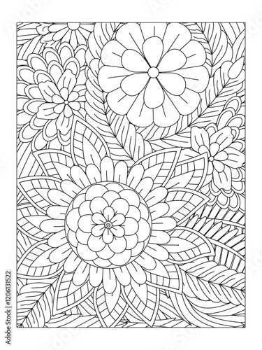 Doodle floral pattern in black and white. Page for coloring book. For adult and kids. Doodle floral drawing. Art therapy coloring page.