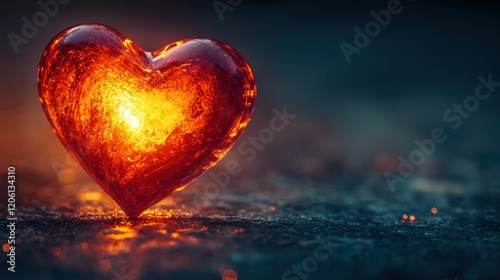 glowing heart shaped light radiates warmth in dark space