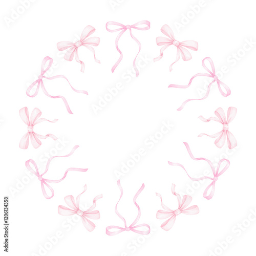 Wallpaper Mural cute festive bows. Watercolor round frame on white background for textile, wrapping paper. Cute children's illustration in pastel colors Torontodigital.ca