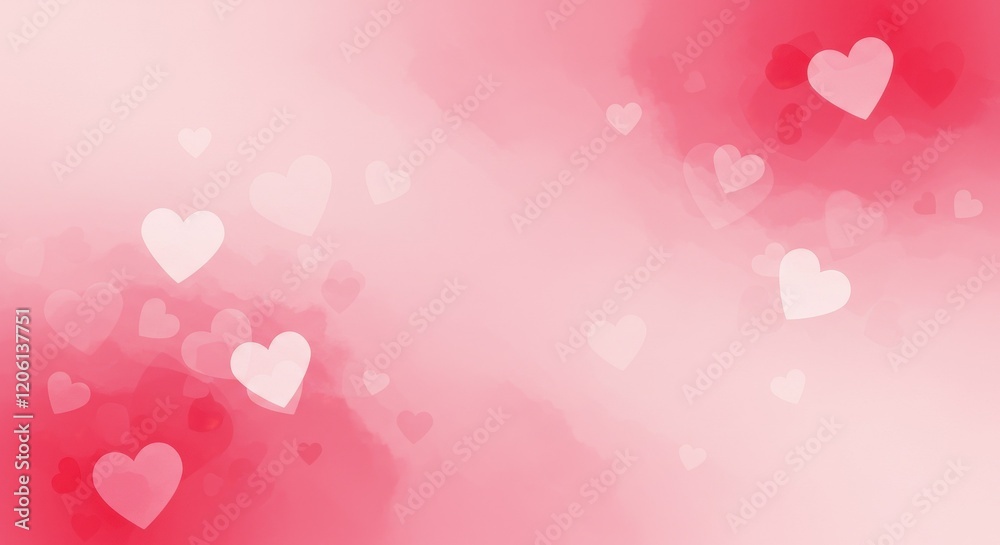Soft Watercolor Background in Pink and Red with Abstract Heart Shapes Soft Watercolor Background in Pink and Red with Abstract Heart Shapes