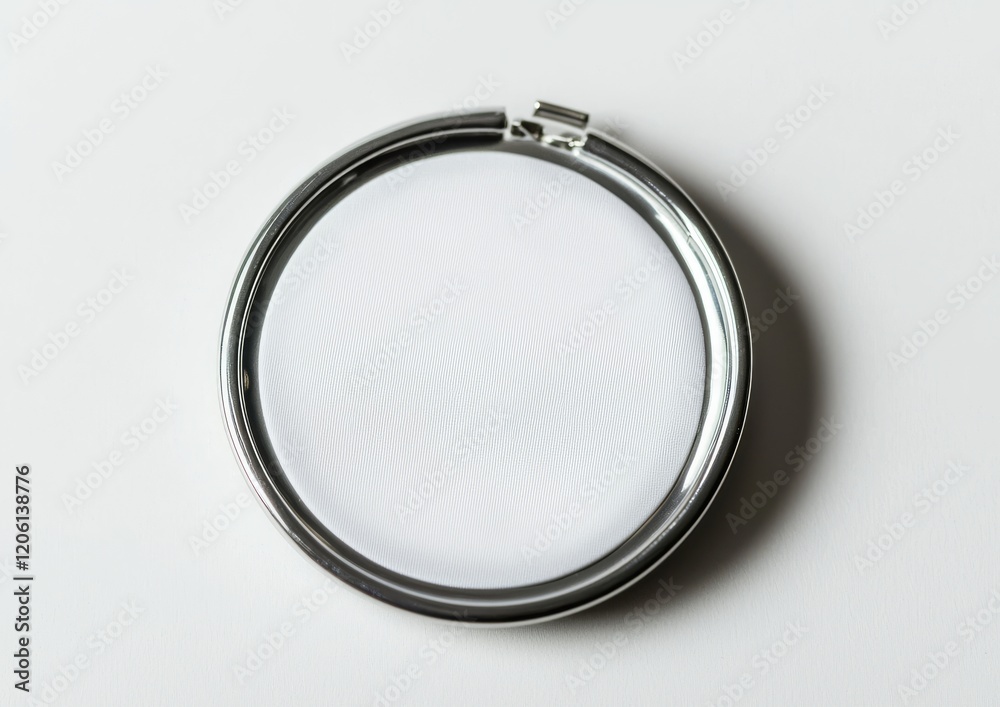 An isolated white round pinback button with an empty face and metal border, displayed on a clean white background, prepared for your unique design or wording An isolated white round pinback button with an empty face and metal border, displayed on a clean white background, prepared for your unique design or wording