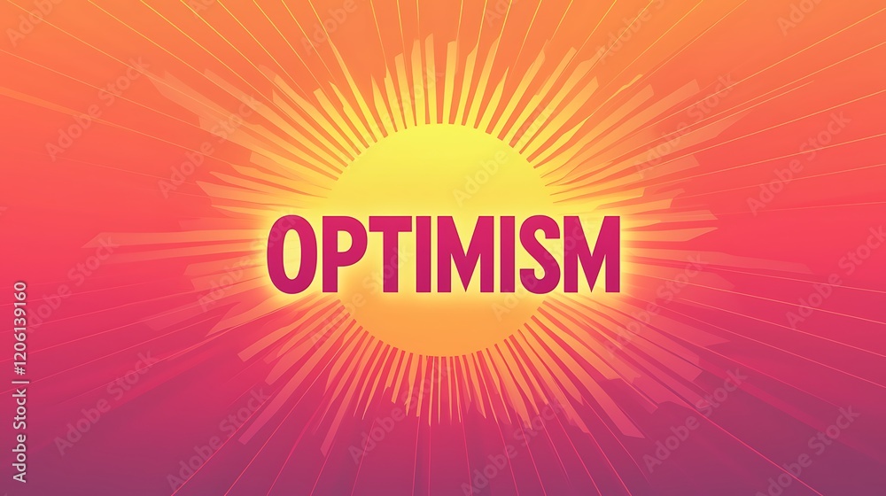 A bright orange sun with the word optimism written in white A bright orange sun with the word optimism written in white