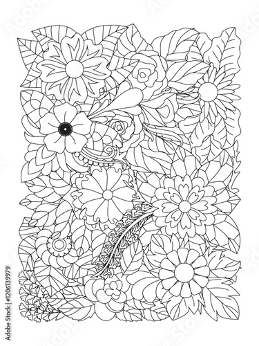 Doodle flowers. Flower pattern. Vector doodle flowers in black and white. coloring book and  page for adults.