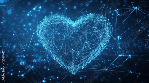 Abstract Digital Heart Network Technology Blue Glowing Lines Elegant Modern Design Futuristic Background Web Connectivity Valentines Day data love mesh dark     photo