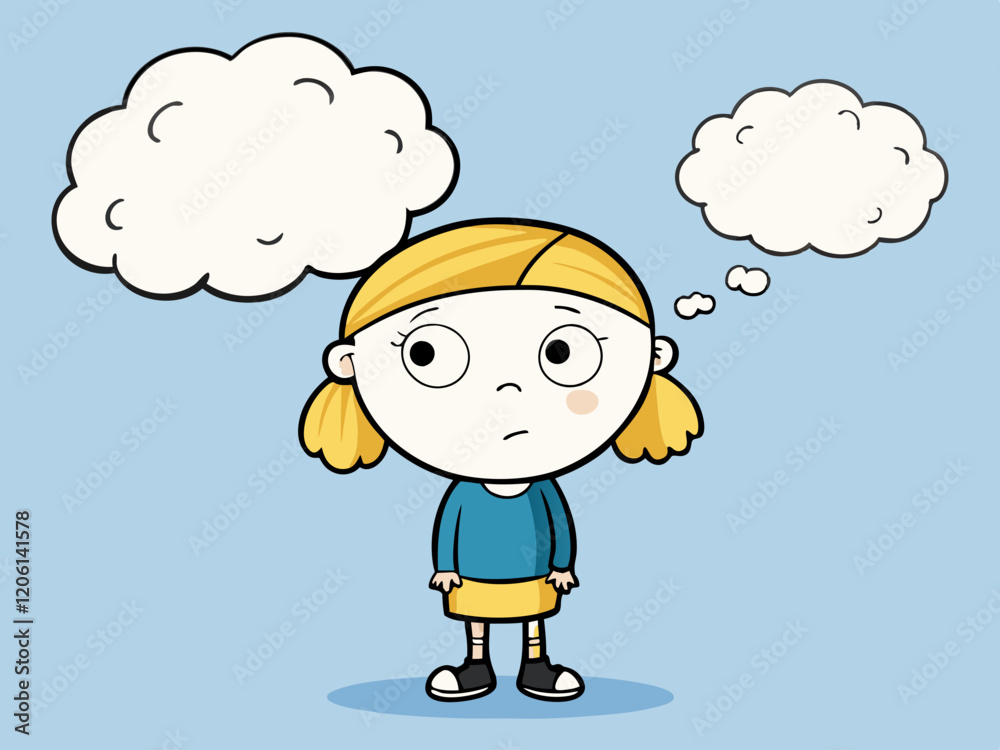 The girl stands and thinks, vector The girl stands and thinks, vector