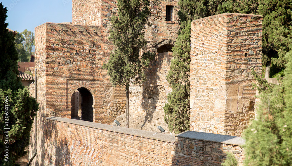 Defensive walls of the fortress at the Alcazaba in Malaga, Spain. Defensive walls of the fortress at the Alcazaba in Malaga, Spain.