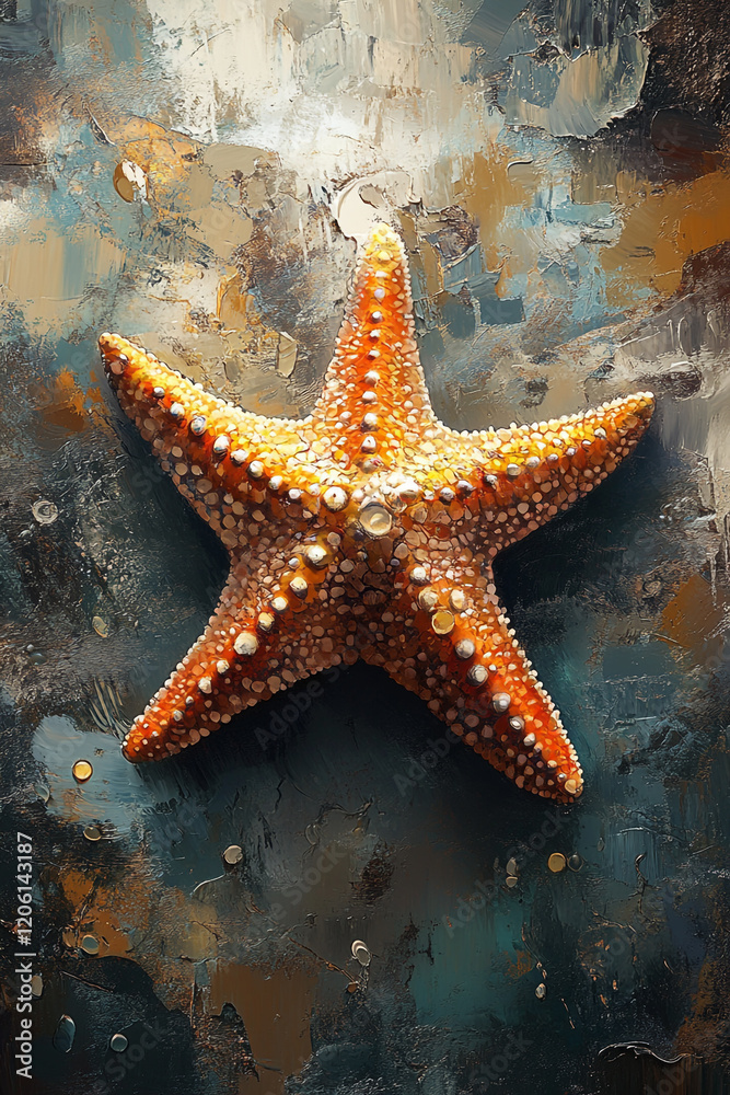 Orange Starfish on a Textured Abstract Background Orange Starfish on a Textured Abstract Background