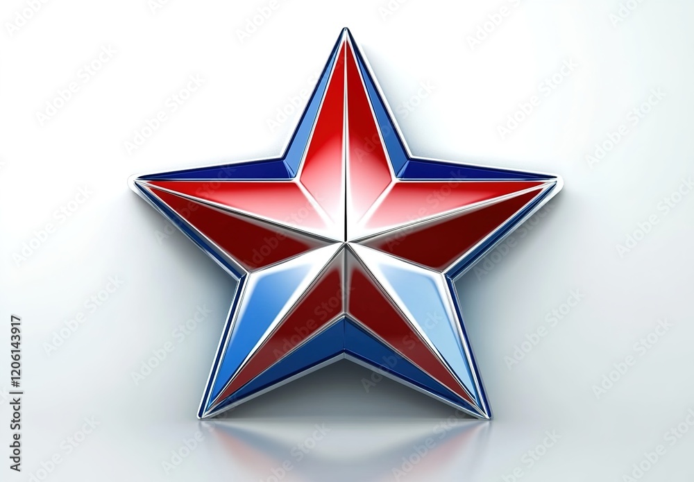 3D vector icon of a red, white, and blue star on a solid background 3D vector icon of a red, white, and blue star on a solid background