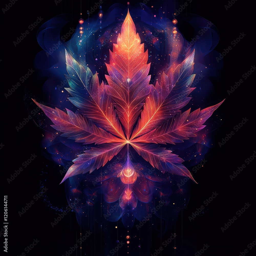 Vibrant Cannabis Leaf in Fiery Digital Art Vibrant Cannabis Leaf in Fiery Digital Art