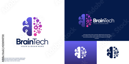 modern technology logo, artificial intelligence, software, network connection, vector design template.