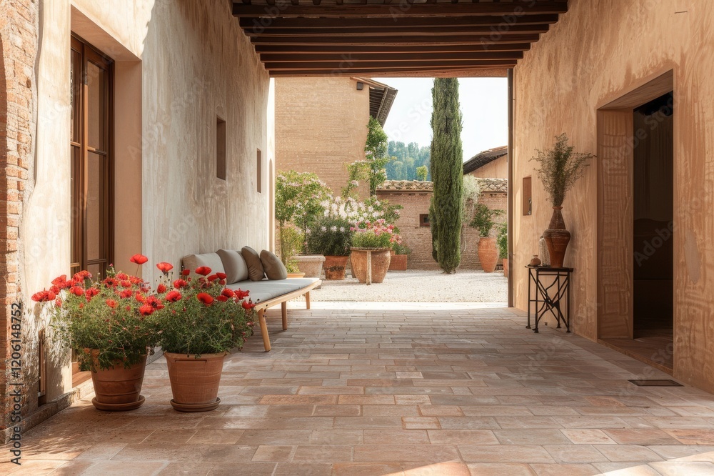 Fototapeta premium Serene Tuscany Courtyard in Italian Style