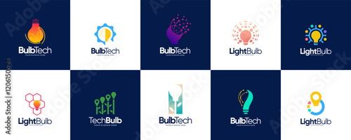 light bulb logo icon set, modern energy innovation, smart technology, graphic design inspiration.