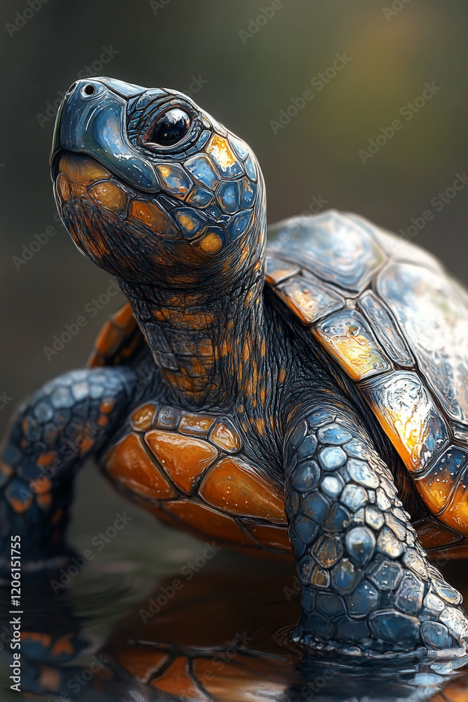 Naklejka premium A Strikingly Beautiful Tortoise In Water