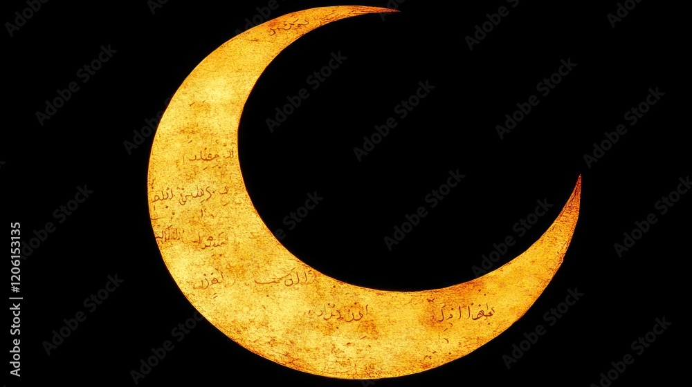 Fiery Golden Crescent Moon: A Textured Celestial Illustration Fiery Golden Crescent Moon: A Textured Celestial Illustration