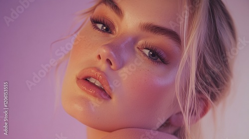 Close-Up of a Delicate Blonde Woman with Freckles and a Soft Glow, Radiating Natural Beauty
