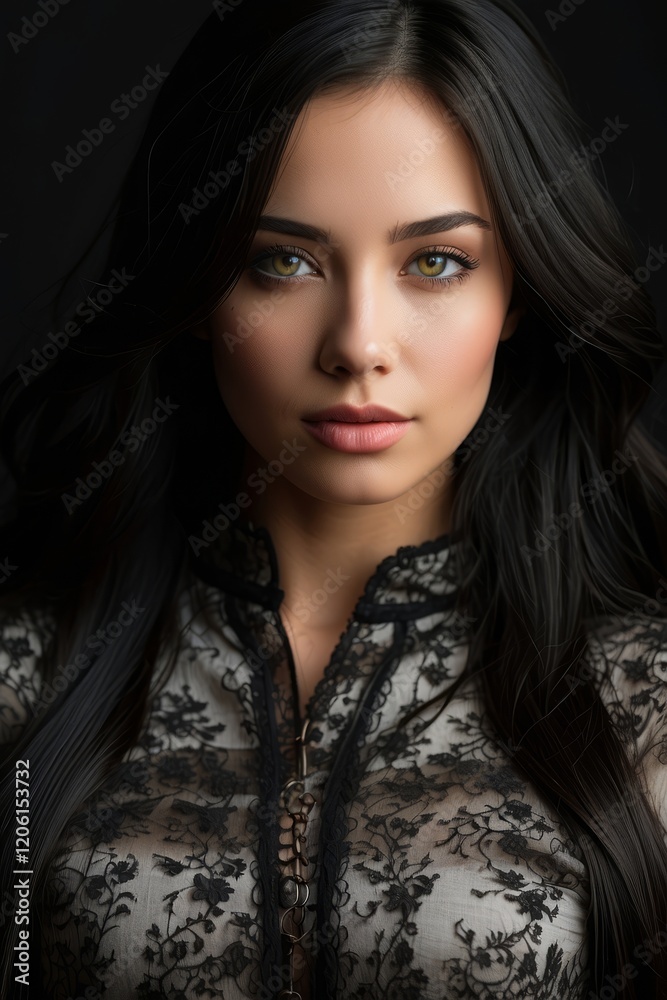 Elegant Dark-Haired Model with Striking Features in Various Fashion and Lifestyle Settings Elegant Dark-Haired Model with Striking Features in Various Fashion and Lifestyle Settings