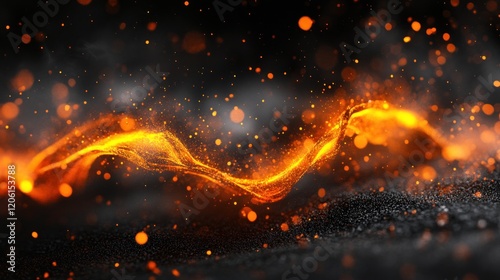 Fiery Orange Particles Swirling in Dark Abstract Background
