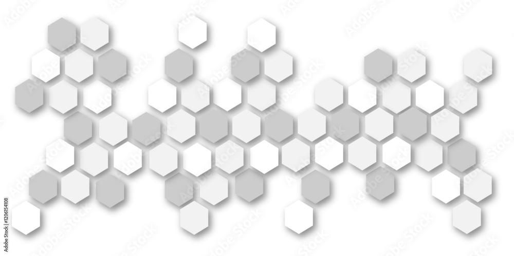 Abstract white and grey hexagon technology geometric pattern concept white background. Use for template, wallpaper, website vector illustration. Abstract white and grey hexagon technology geometric pattern concept white background. Use for template, wallpaper, website vector illustration.