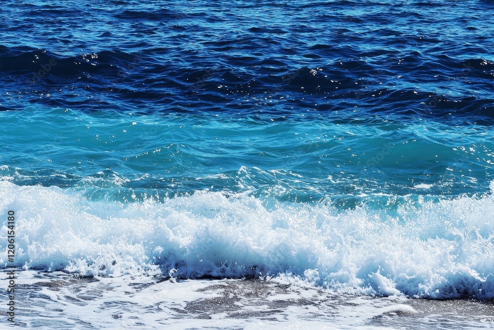 Ocean Waves Gradient: Waves crashing onto the shore with colors transitioning from deep navy blue to turquoise and white foam Ocean Waves Gradient: Waves crashing onto the shore with colors transitioning from deep navy blue to turquoise and white foam