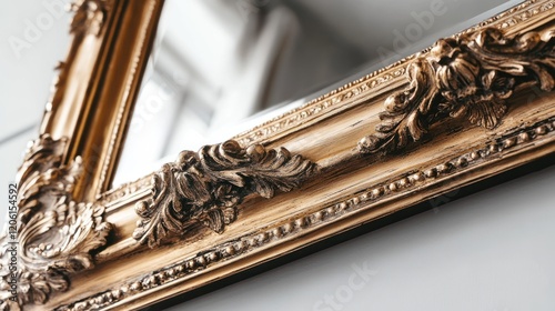 Ornate Gold Mirror Frame Close-Up: A Detailed Look at Antique Elegance photo