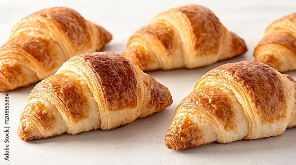 Golden croissants on white background, bakery pastry, breakfast food Golden croissants on white background, bakery pastry, breakfast food