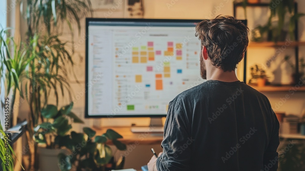 Creative planning session in a cozy workspace with vibrant plants and a digital display of ideas. Generative AI Creative planning session in a cozy workspace with vibrant plants and a digital display of ideas. Generative AI