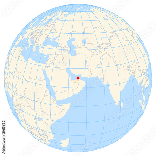 Photography Map showing the location of the city Dubai in the United Arab Emirates (Western Asia) on the earth globe