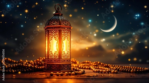 Muslim holy month ramadan kareem. arabic lantern in design and ramadan moon eid ul fitr. photo