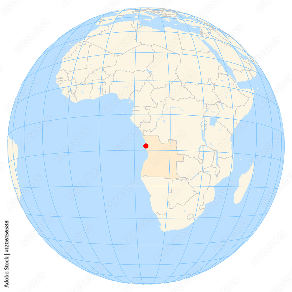 Map showing the location of the city Luanda in Angola (Middle Africa) on the earth globe. Map showing the location of the city Luanda in Angola (Middle Africa) on the earth globe.