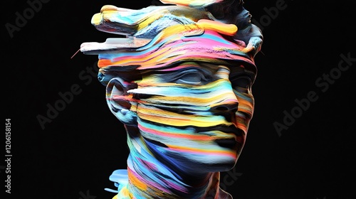 Abstract Human Portrait with Vibrant Paint Strokes and Dynamic Layers photo