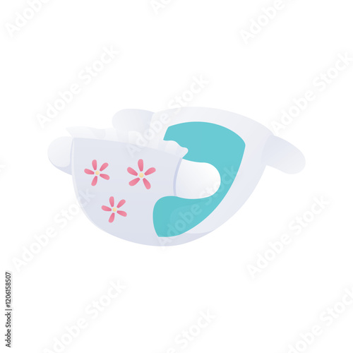 Baby diaper in flat design. Newborn hygiene nappy of breathing cotton. Vector illustration isolated.