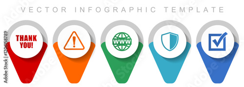 Internet and webdesign pointer collection, miscellaneous icons such as warning, www, thank you shield and vote, flat design vector infographic template in eps 10