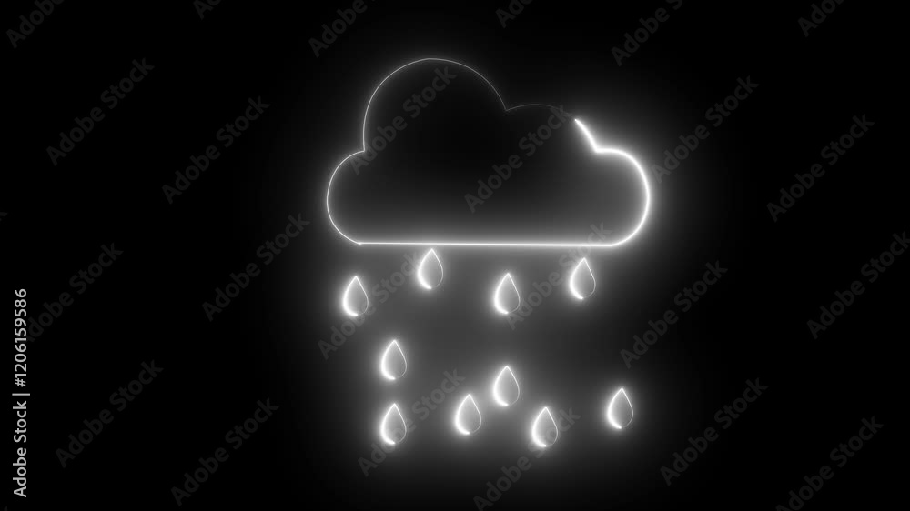 Neon glowing Cloud Snow icon isolated on black background. Animated winter symbol. white  color Weather Cloud icon animation with neon glow line and different weather conditions .