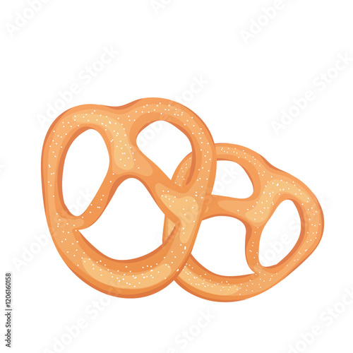 Pretzels in flat design. Traditional german cookie snacks with salt. Vector illustration isolated.