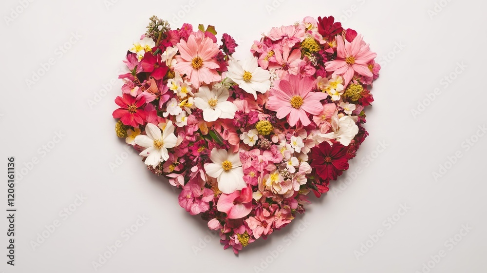 Obraz premium Beautiful Pink and White Flower Heart Shape Floral Arrangement Romantic Love Valentines Day Design Pretty Blossom Wedding Decoration Spring Summer Botanical red