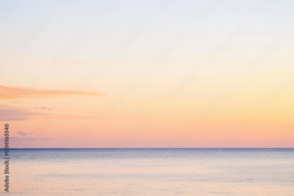 Fototapeta premium Sunset Gradient: A sky transitioning from deep orange to soft pink, with the horizon fading into a calm, dusky blue