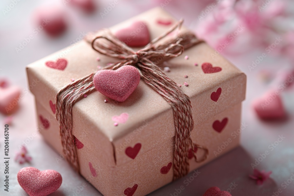 A small gift box with red hearts printed on it, suitable for Valentine's Day or romantic gestures