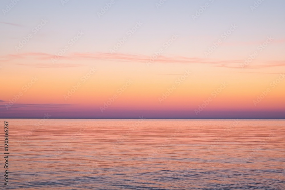Fototapeta premium Sunset Gradient: A sky transitioning from deep orange to soft pink, with the horizon fading into a calm, dusky blue