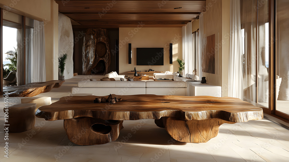 Grand dining table in rustic interior design. Grand dining table in rustic interior design.