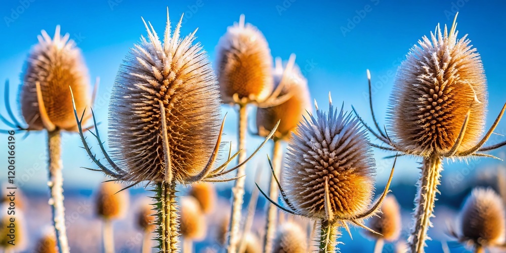 Obraz premium Macro Winter Teasel Photography: Blue Sky Background