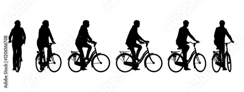 Wallpaper Mural Vector concept or conceptual black silhouette of a woman riding a bicycle from different perspectives isolated on white background. A metaphor for health, fitness, work, leisure and lifestyle Torontodigital.ca