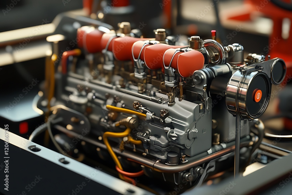 Detailed view of a mechanical engine component showcasing design. Detailed view of a mechanical engine component showcasing design.