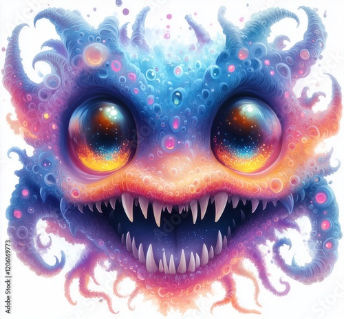 chibi monster design with a pure white background for t-shirt printing