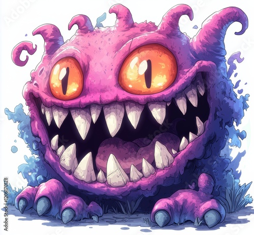 chibi monster design with a pure white background for t-shirt printing