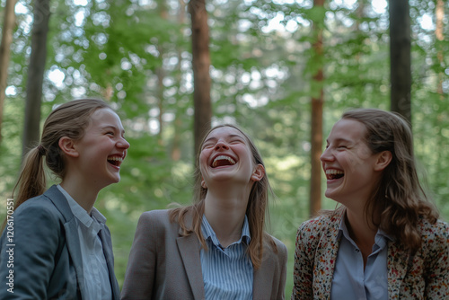 office women laugh at the  forest     